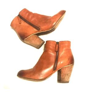 Cognac Leather Ankle Boots